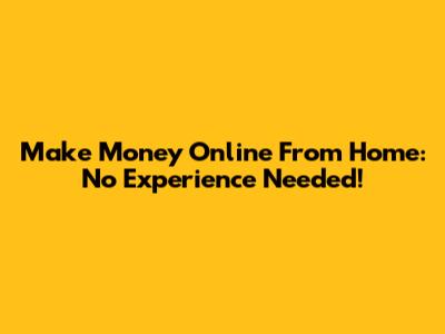 Make Money Online From Home: No Experience Needed!