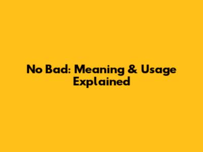No Bad: Meaning & Usage Explained