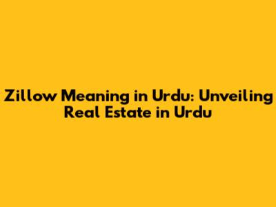Zillow Meaning in Urdu: Unveiling Real Estate in Urdu